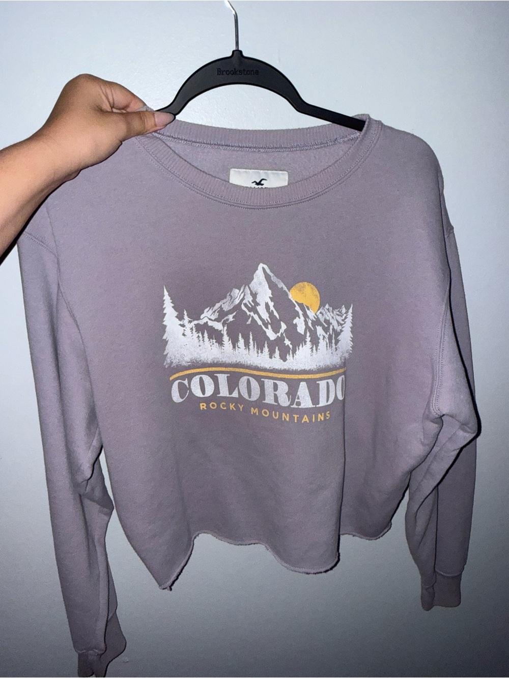 Hollister Lavender Graphic Crewneck Sweatshirt with Yellow Sun